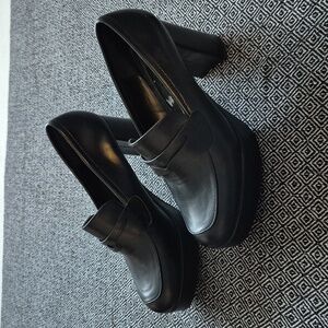 Platform Chunky Black Loafer Block Heels Size 9.5